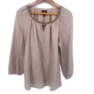 JM Collection Waffle Knit Beaded Neckline Casual Dressy Cotton Blouse Size LG